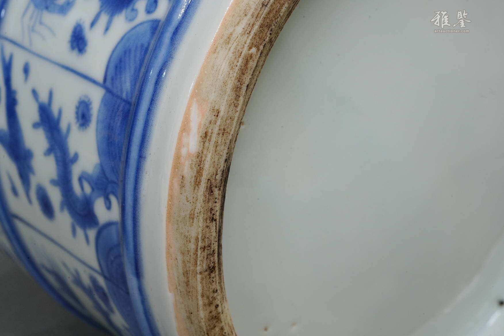 明代嘉靖 青花水指 双盖 日本黑漆原盒 本物保证